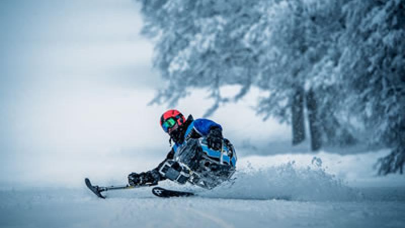 Para-alpine skiing at Chapelco Ski Resort, Argentina Sit skier on the slope