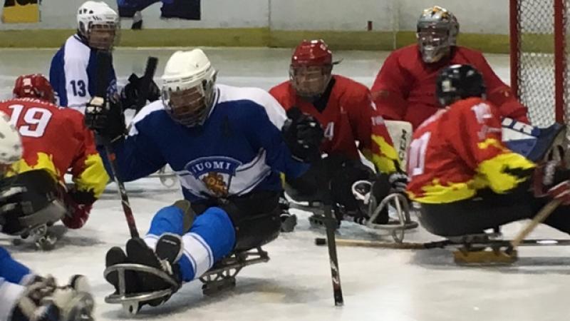 Finland - Belgium/Netherlands - sledge hockey - World Champs C-Pool View on ice sledge hockey field of play
