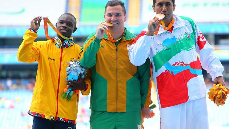 Luis Lucumi - Rio 2016 three men stand on a podium with their medals