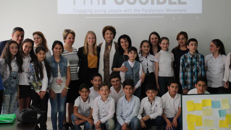 I'mPOSSIBLE - Armenia a group of schoolchildren pose for a photo