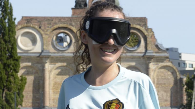 Dorien Cornelis - Belgium a female blind footballer smiles for the camera