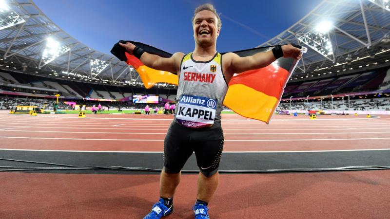 Niko Kappel of Germany Niko Kappel of Germany celebrates victory in the Men's Shot Put F41 Final at the London 2017 World Para Athletics Championships.