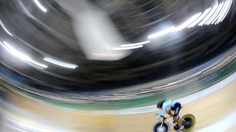 Diego Duenas - cycling - Colombia Man on track cycle rides around a velodrome