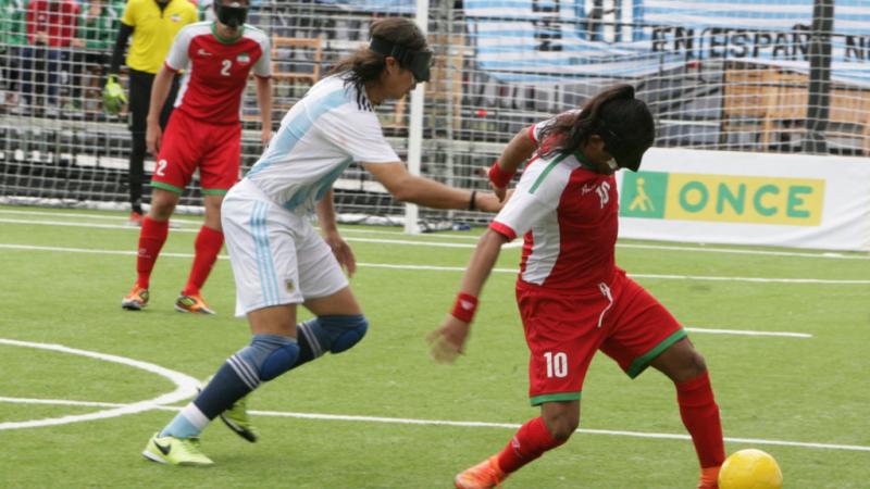 Behzad Zadaliasghari - Iran - blind football Behzad Zadaliasghari dribbles past Argentinian defender Froilan Padilla