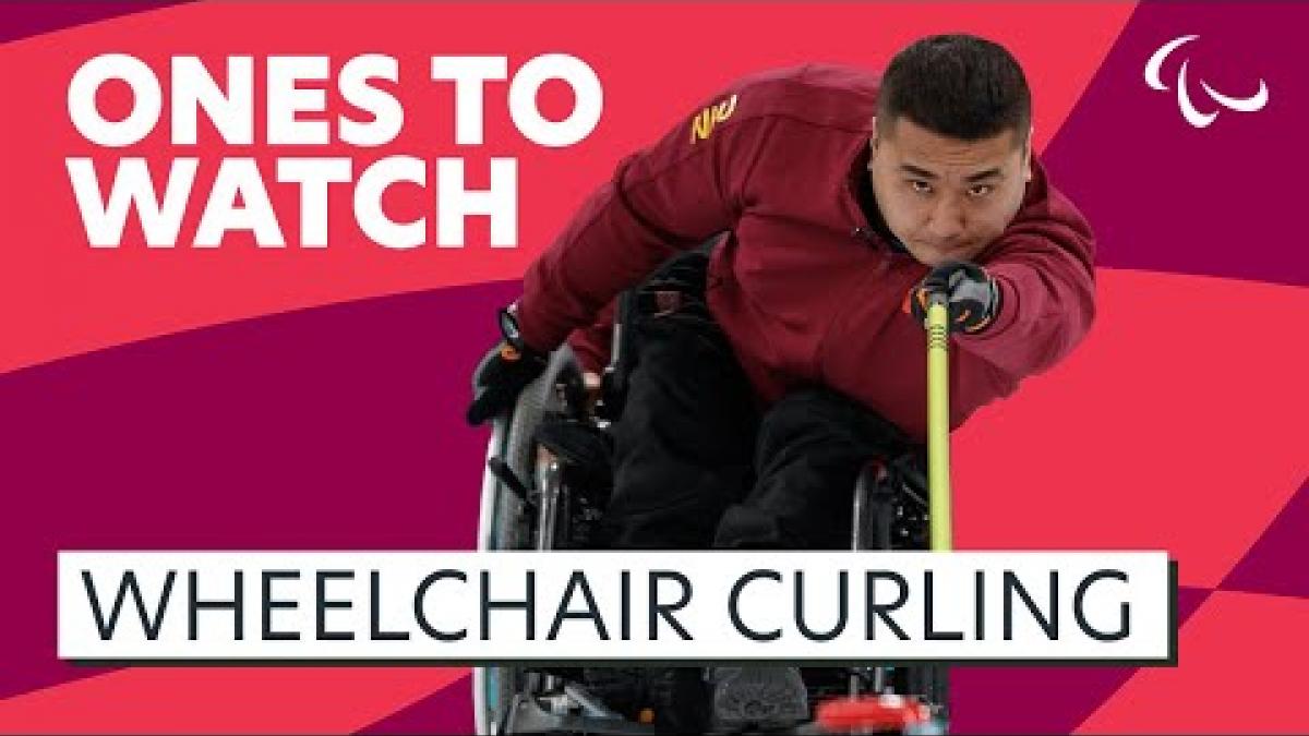 Video Thumbnail with a male wheelchair curling athlete and text "Ones to Watch Wheelchair Curling".
