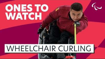 Video Thumbnail with a male wheelchair curling athlete and text "Ones to Watch Wheelchair Curling".