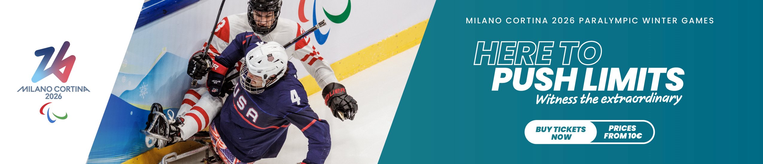 A banner of ticket sales for Para Ice Hockey at Milano Cortina 2026