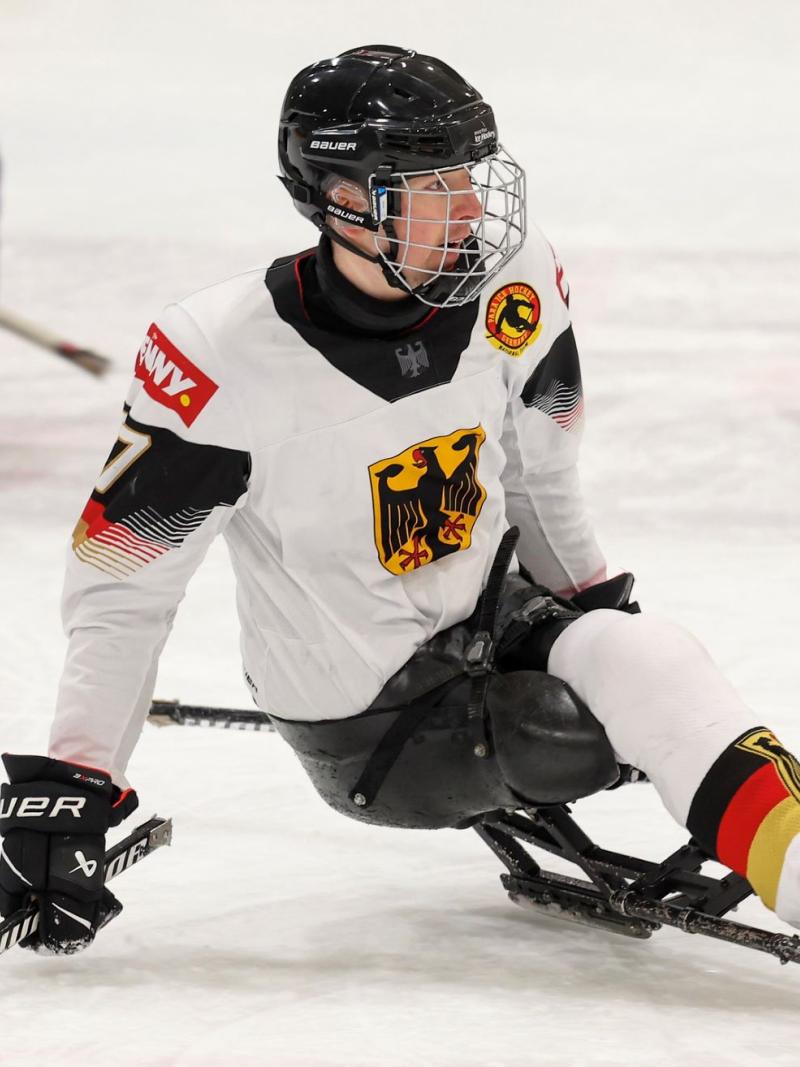 A Para ice hockey player from Germany in a game