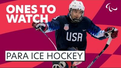 Video Thumbnail of male Para alpine skiing athlete and with text "Ones to Watch Para alpine skiing".