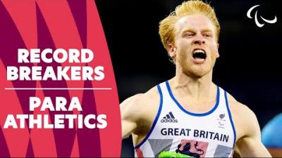 Video Thumbnail with a male Para athlete in action and text "Record Breakers | Para Athletics".