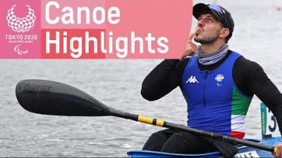 Video Thumbnail with the a male Para canoe athlete and text, "Tokyo 2020 canoe highlights".